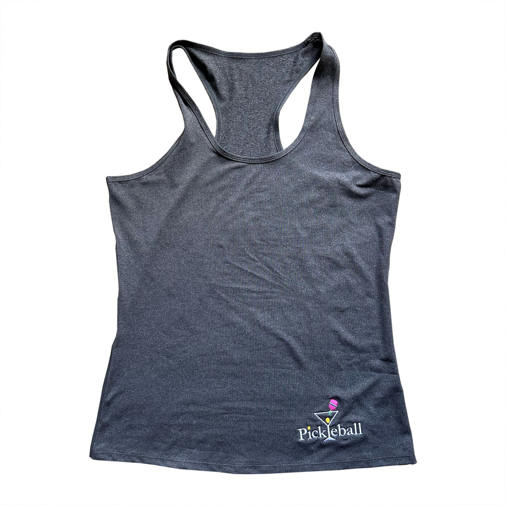 Racer Back Tank Top | White, Black, Blue, Yellow and Pink Tanks with embroidered logo, pickleball sportswear., lightweight, comfortable, machine washable | Carolyn Cantalin Collections