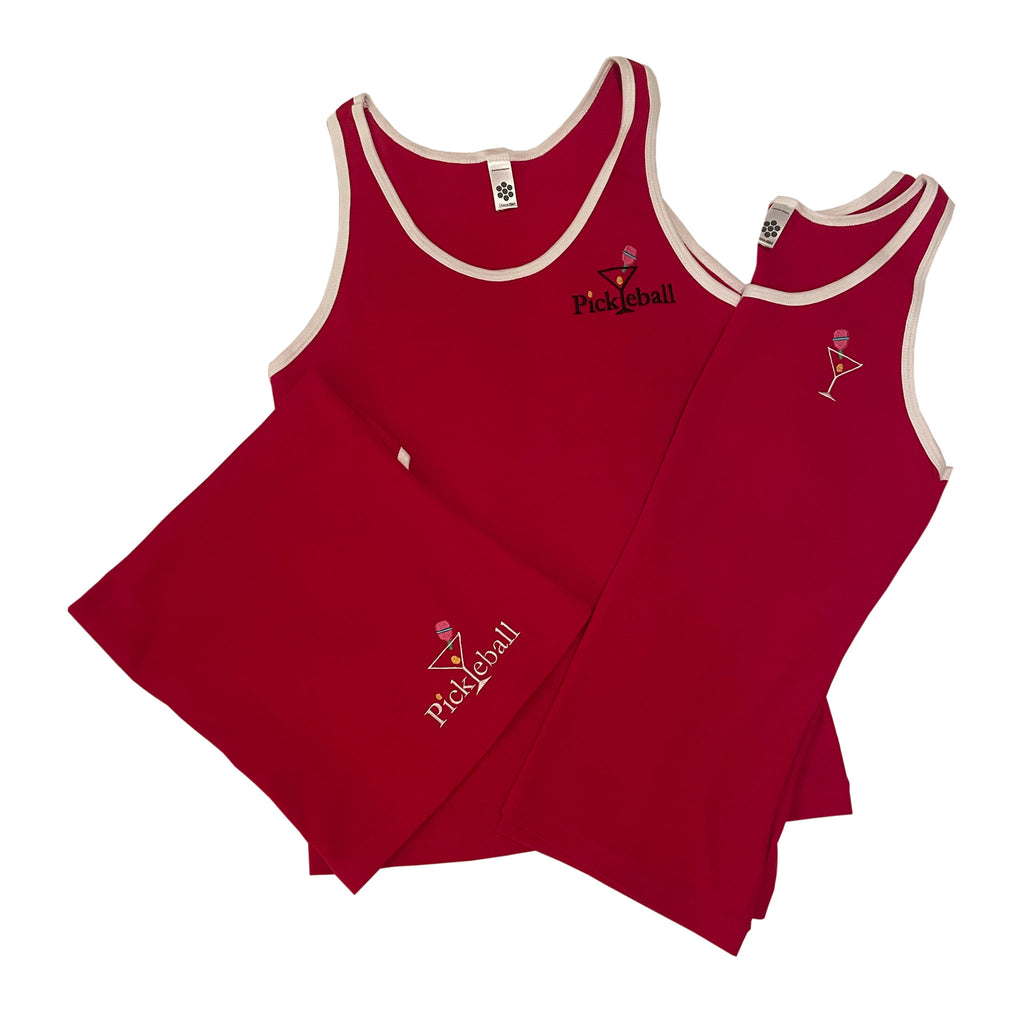 Classic Red Tank Top | Red Tank with white trim and embroidered logo, pickleball sportswear., lightweight, comfortable, machine washable | Carolyn Cantalin Collections